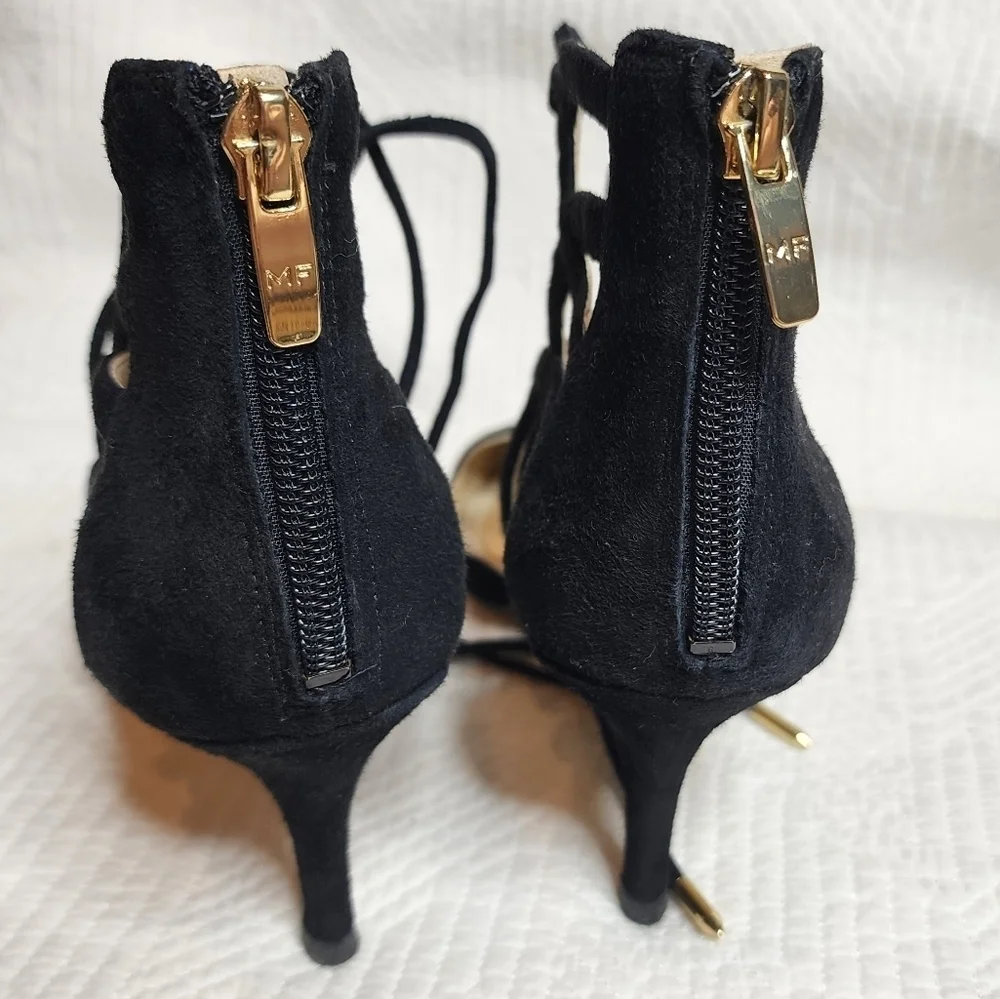 Marc Fisher Black Leather Suede Truthe Lace-up Pointed Toe Pumps Size 7.5